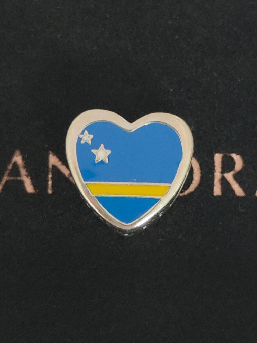 Pandora Curaçao Flag Silver Heart Charm Bead with box